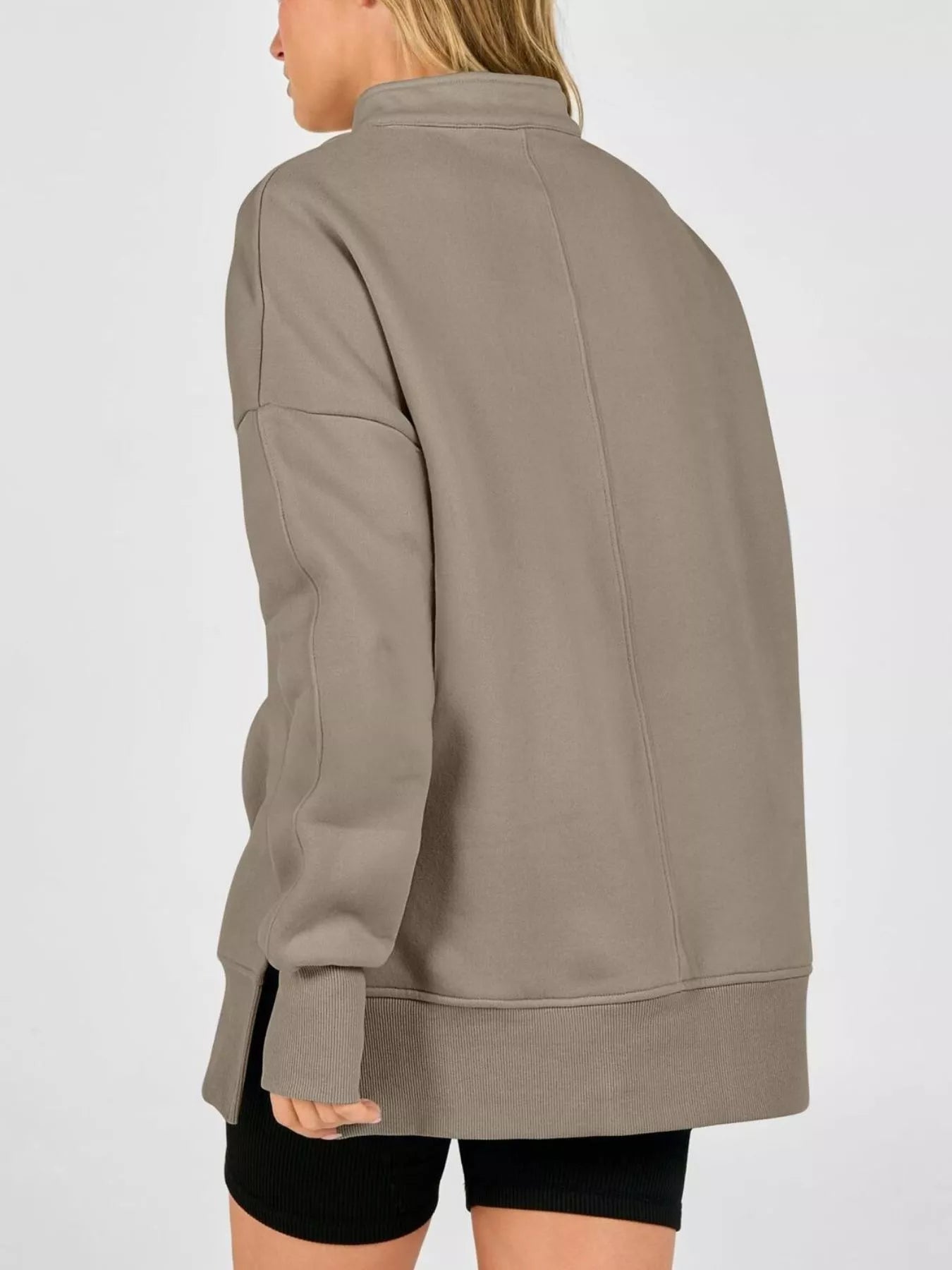 Trendsi Quarter-Zip Dropped Shoulder Sweatshirt -