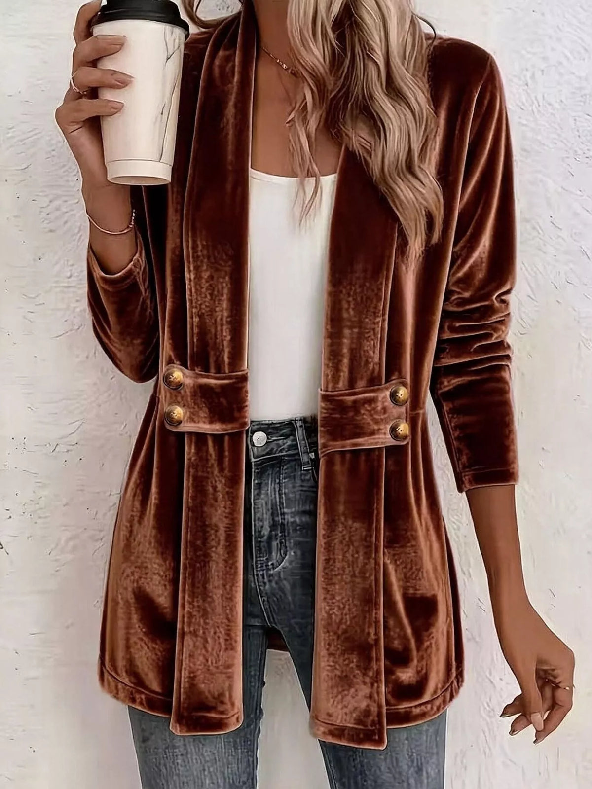 Trendsi Full Size Velvet Open-Front Cardigan Plus Size -