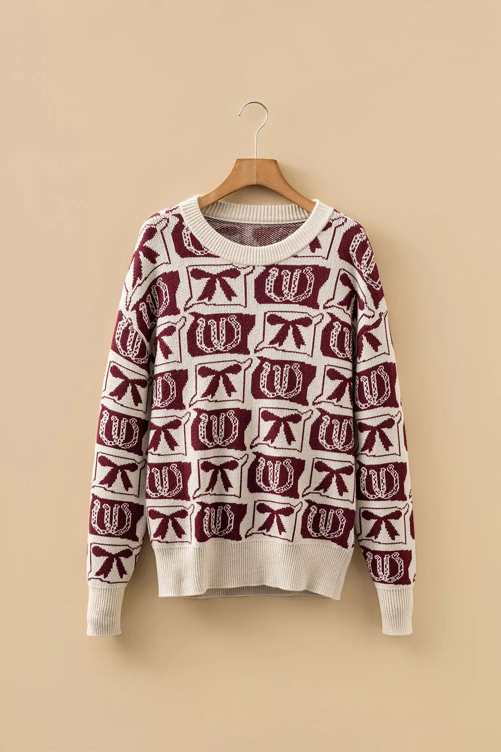Trendsi Bows & Horseshoes Pattern Western Round Neck Sweater -