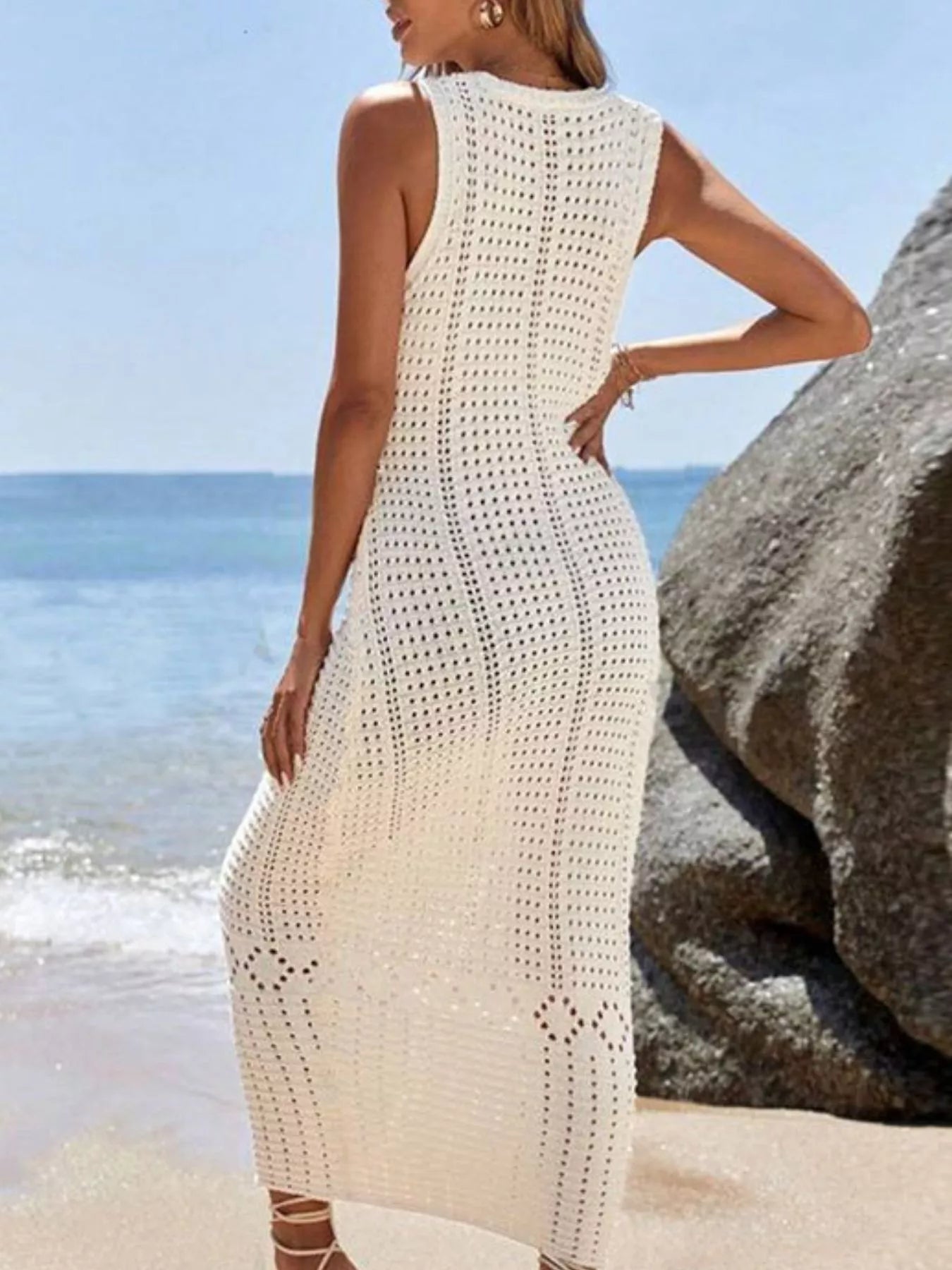 Trendsi Sleeveless Crochet Knit Cover Up Maxi Dress -