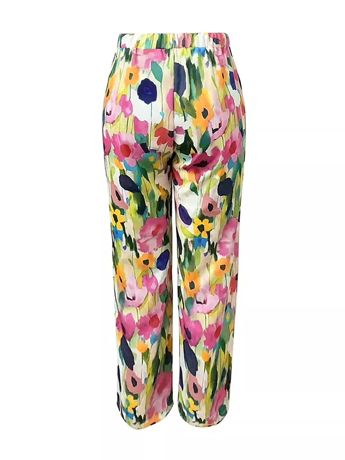 Multicolor floral tapered pants, back, garment only, yellow floral print