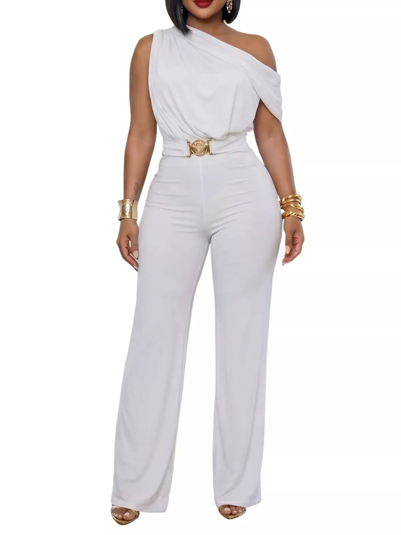 Trendsi One-Shoulder Draped Wide Leg Jumpsuit -