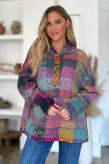 Trendsi Double Take Full Size Plaid Dropped Shoulder Fleece Hoodie - Shirts
