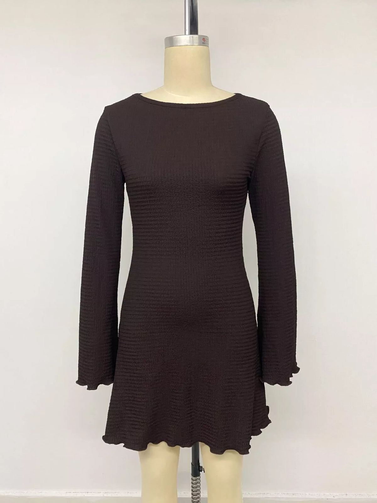 Trendsi Long-Sleeve Waffle Knit Bodycon Mini Dress -