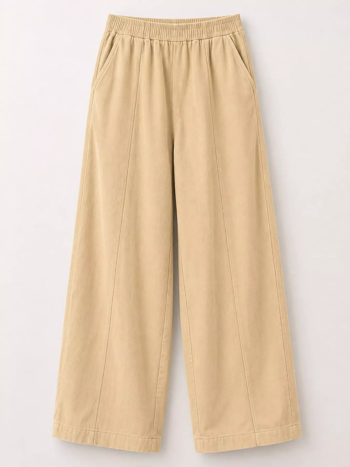 Beige wide leg casual pants, front view