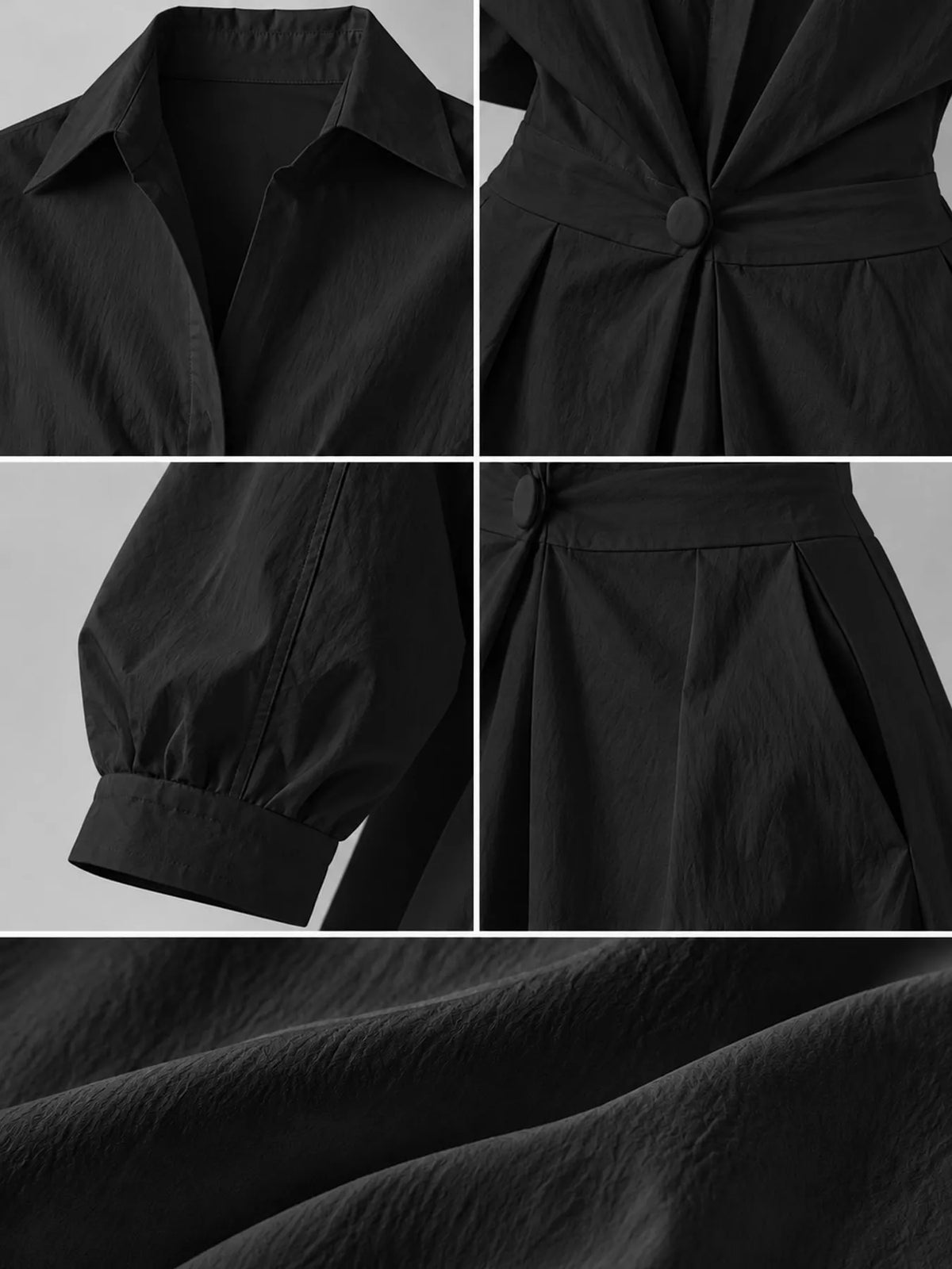 Collared Three-Quarter Sleeve Midi Shirt Dress — construction details