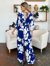 Trendsi Double Take Full Size Printed Tie Back Wide Leg Jumpsuit -