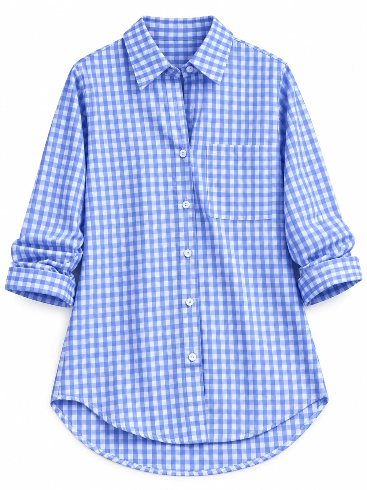 Light blue and white plaid button-down shirt