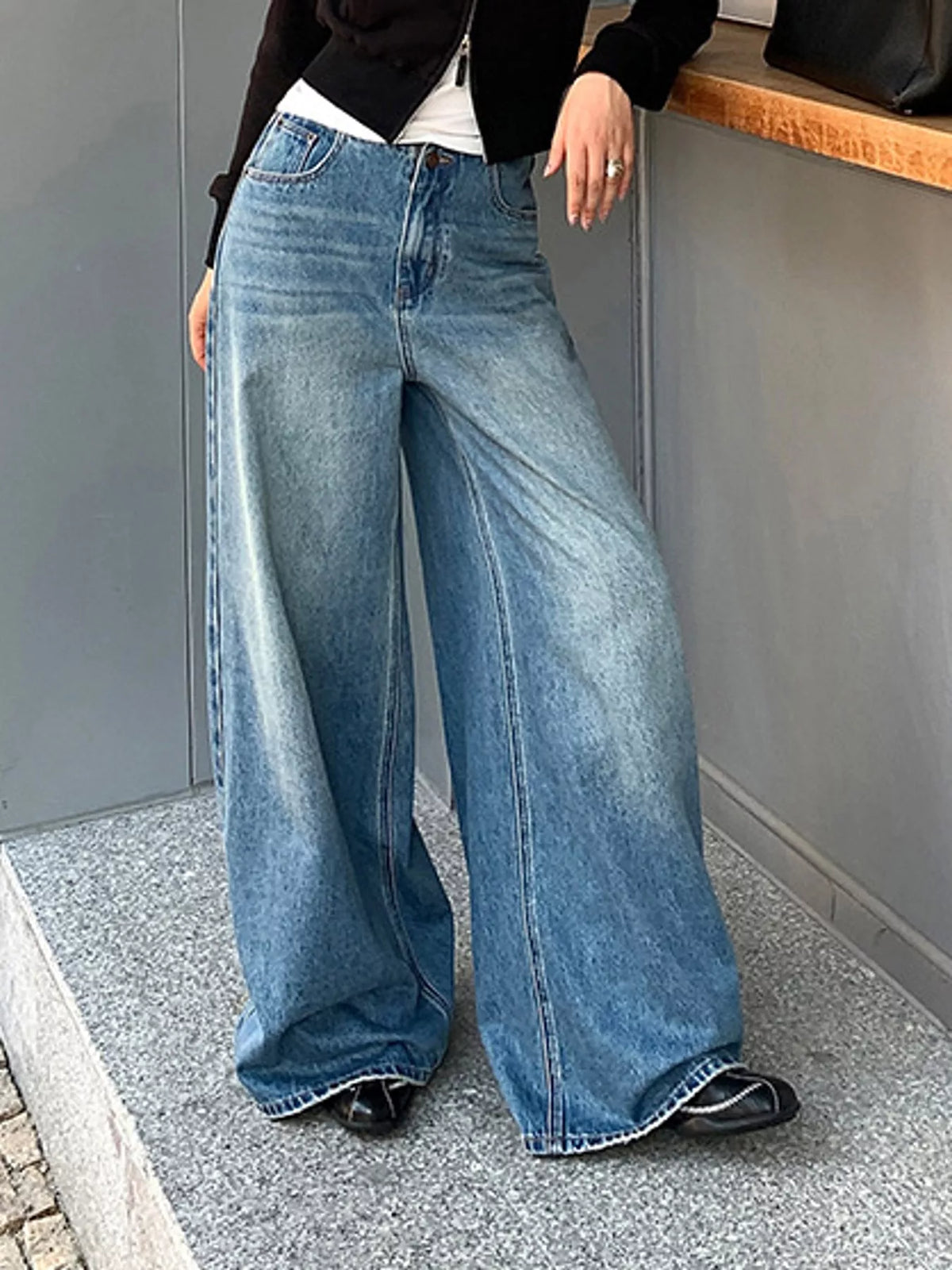 High-Waisted Vintage Wash Wide-Leg Jeans — front view
