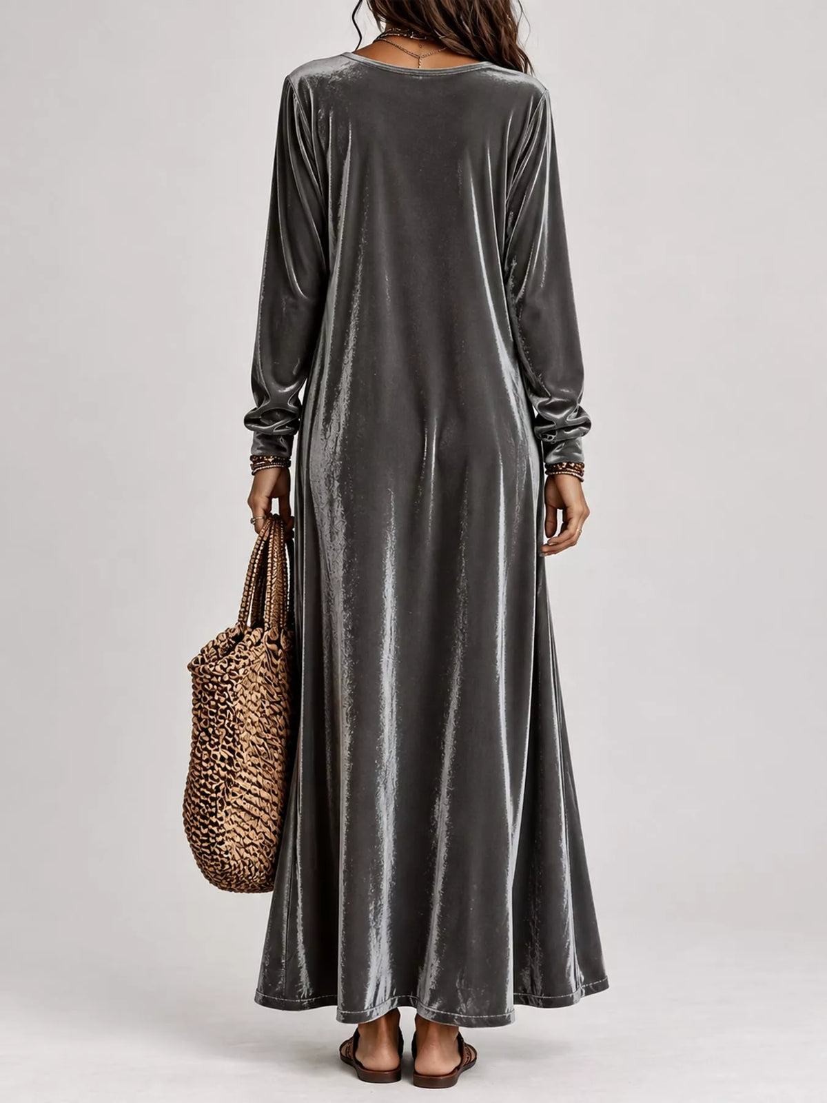 Velvet maxi dress, gray back