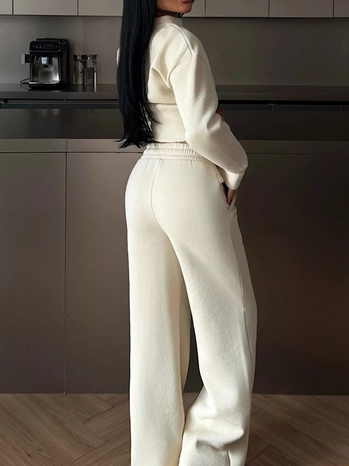 Trendsi Zip-Up Crop Jacket and Wide-Leg Pants Set -