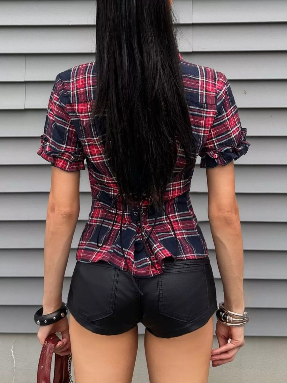 Plaid zip shirt, red plaid back