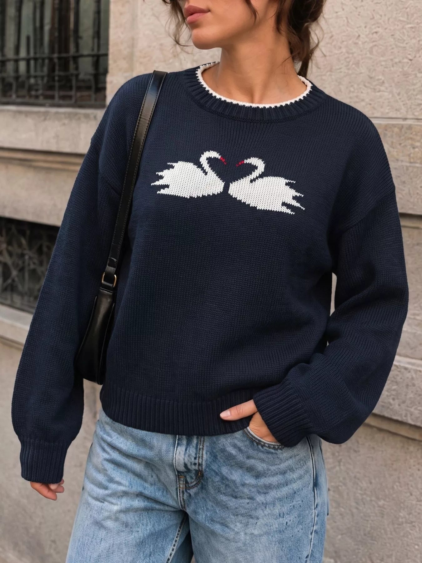 Trendsi Swan Dropped Shoulder Sweater -