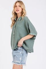 Trendsi Mittoshop Mineral Wash Gauze Dolman Sleeve Button Down Shirt -