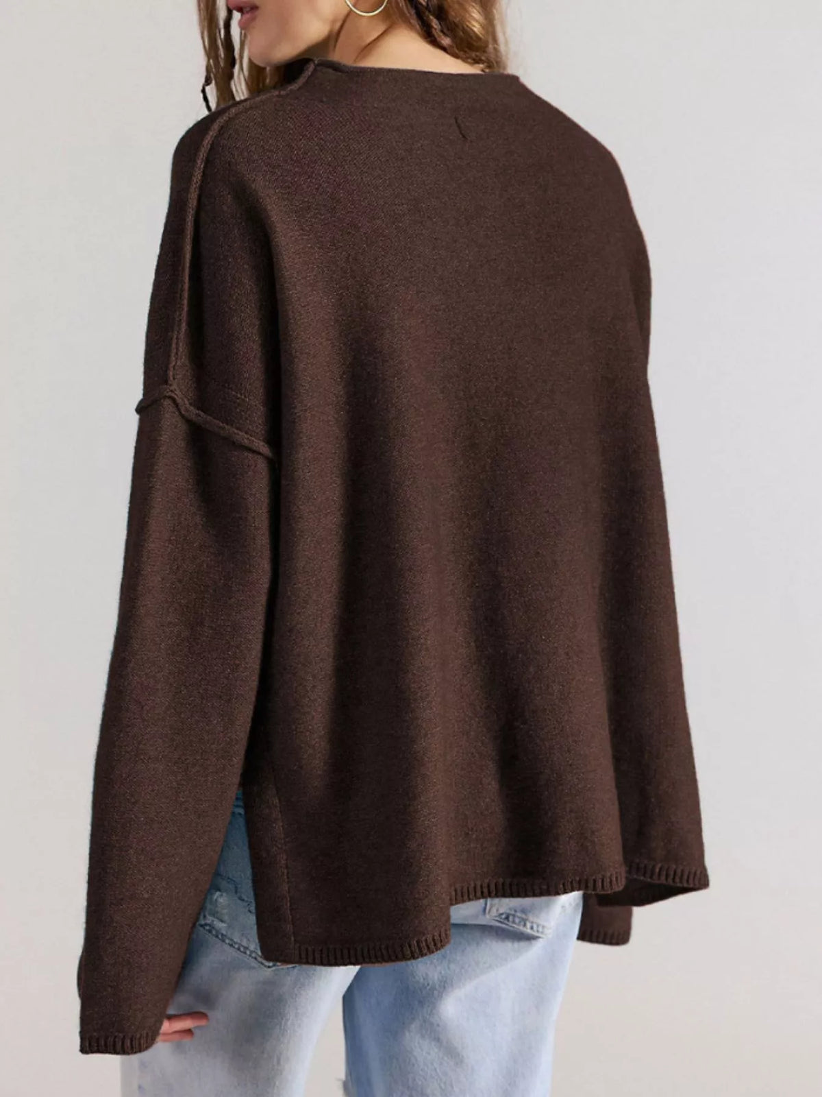 Trendsi Exposed Seam Mock Neck Knit Top -