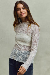 Trendsi SO ME Lace Long Sleeve 3d Effect Floral Layering Top -