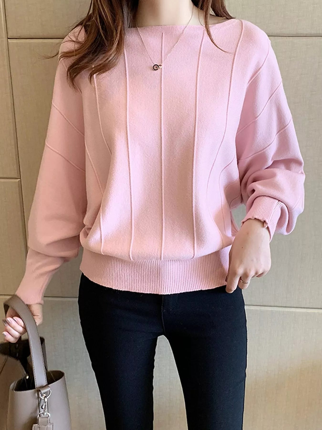 Trendsi Ribbed Hem Batwing Sleeve Knit Top -