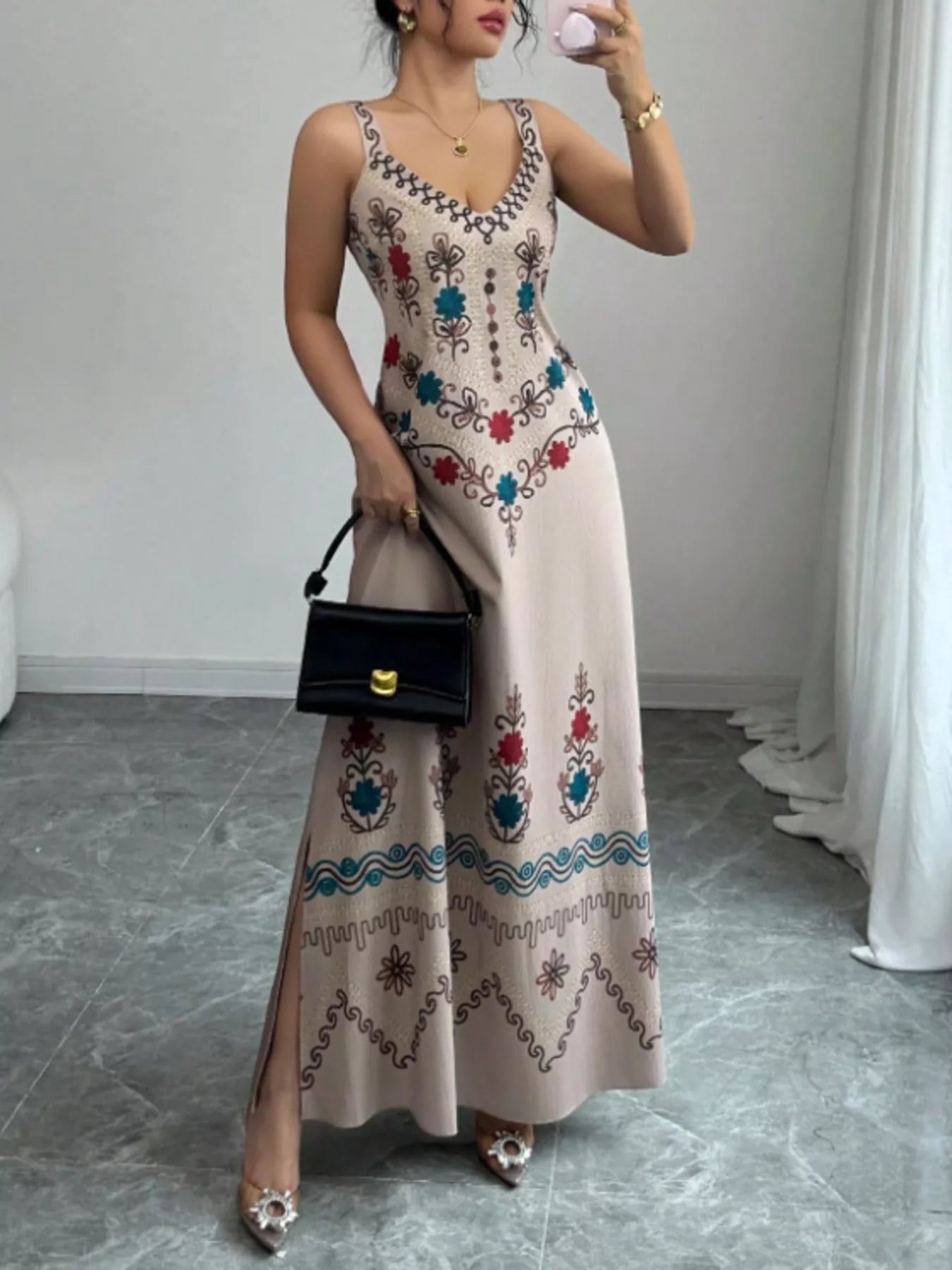 Trendsi Floral Sleeveless Maxi Dress with Side Slit -