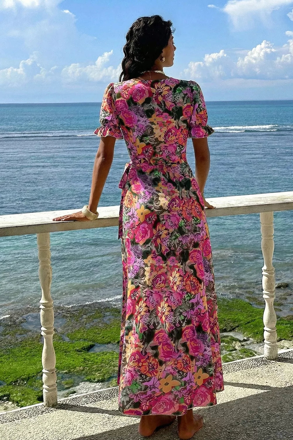 Trendsi Slit Floral Short Sleeve Maxi Dress -