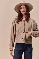 Trendsi SO ME Cotton Twill Cropped Barn Jacket wtih Collar -