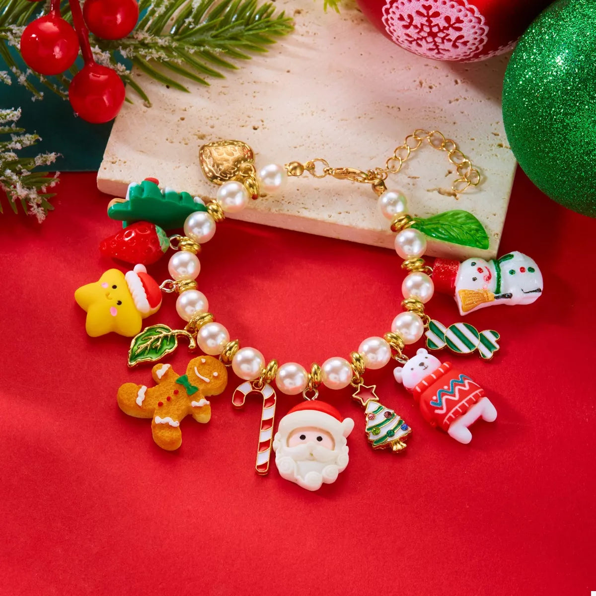 Trendsi Christmas Charm Pearl Bracelet -