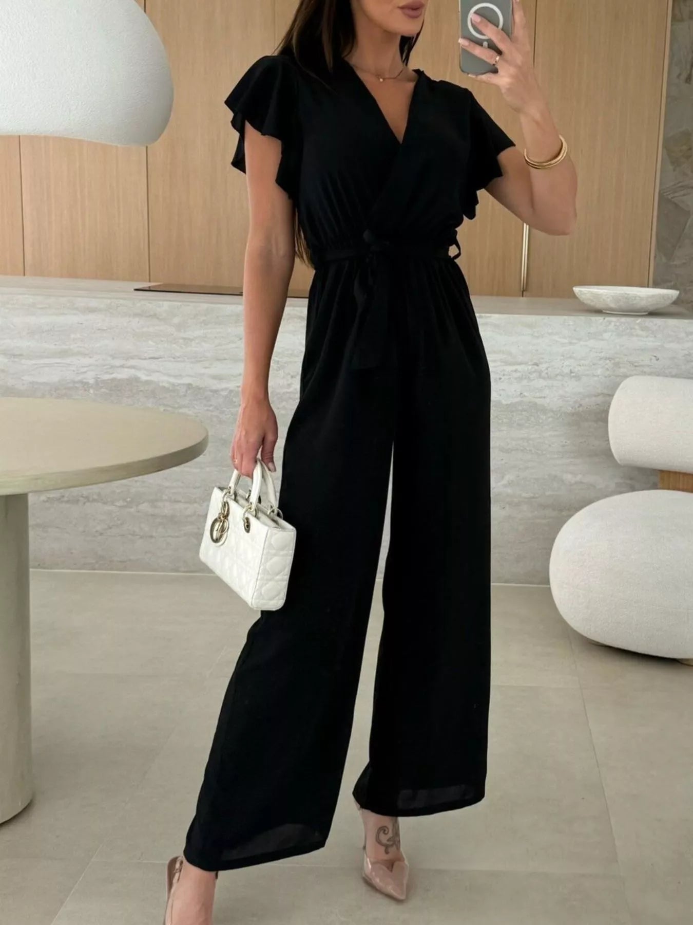 Trendsi Surplice Ruffle Sleeve Wide Leg Jumpsuit -