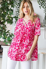 Trendsi Heimish Full Size Short Sleeve Crisscross Animal Babydoll Top Plus Size - Shirts