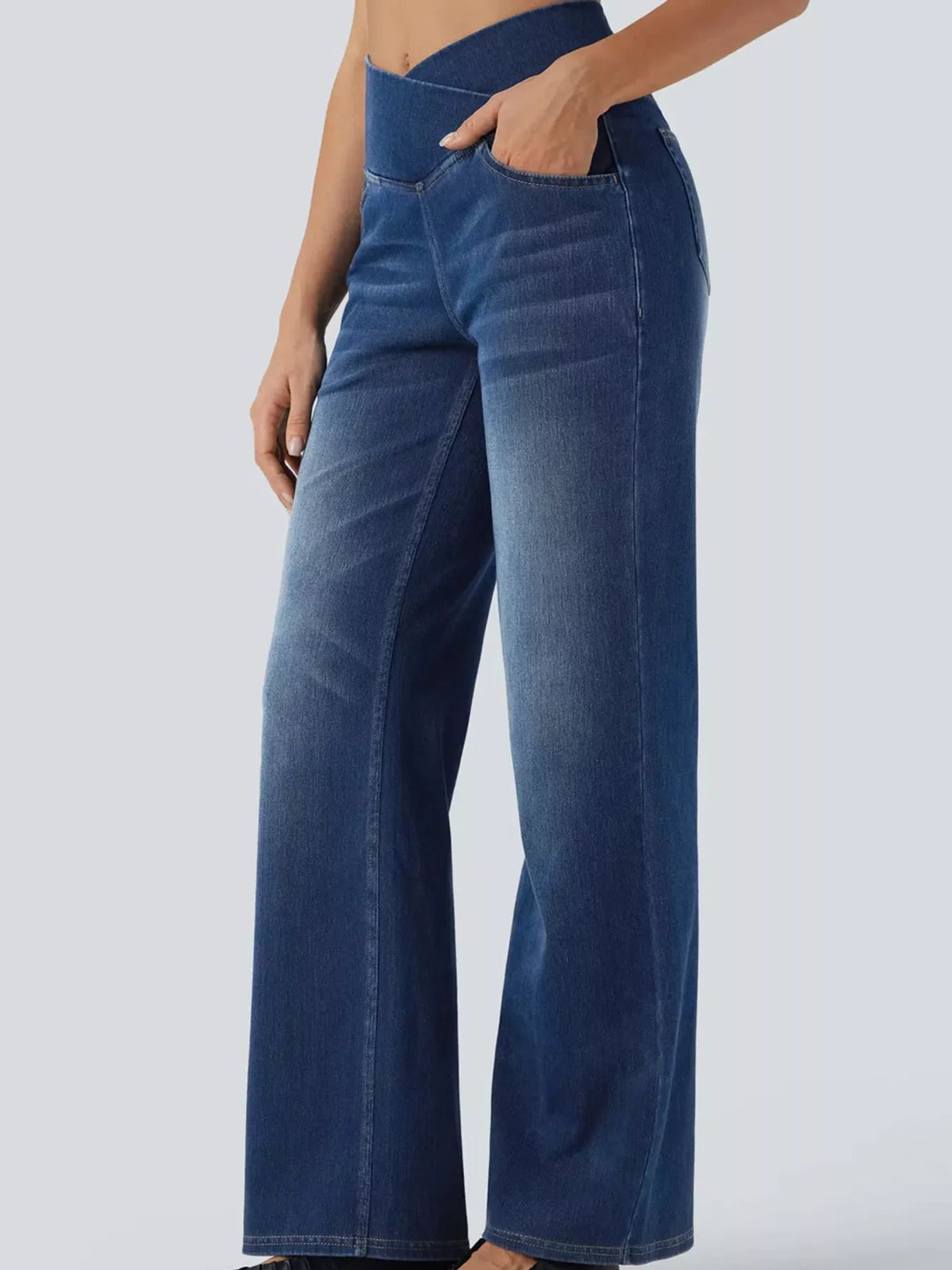 High-Waisted Crossover Straight-Leg Jeans, front view