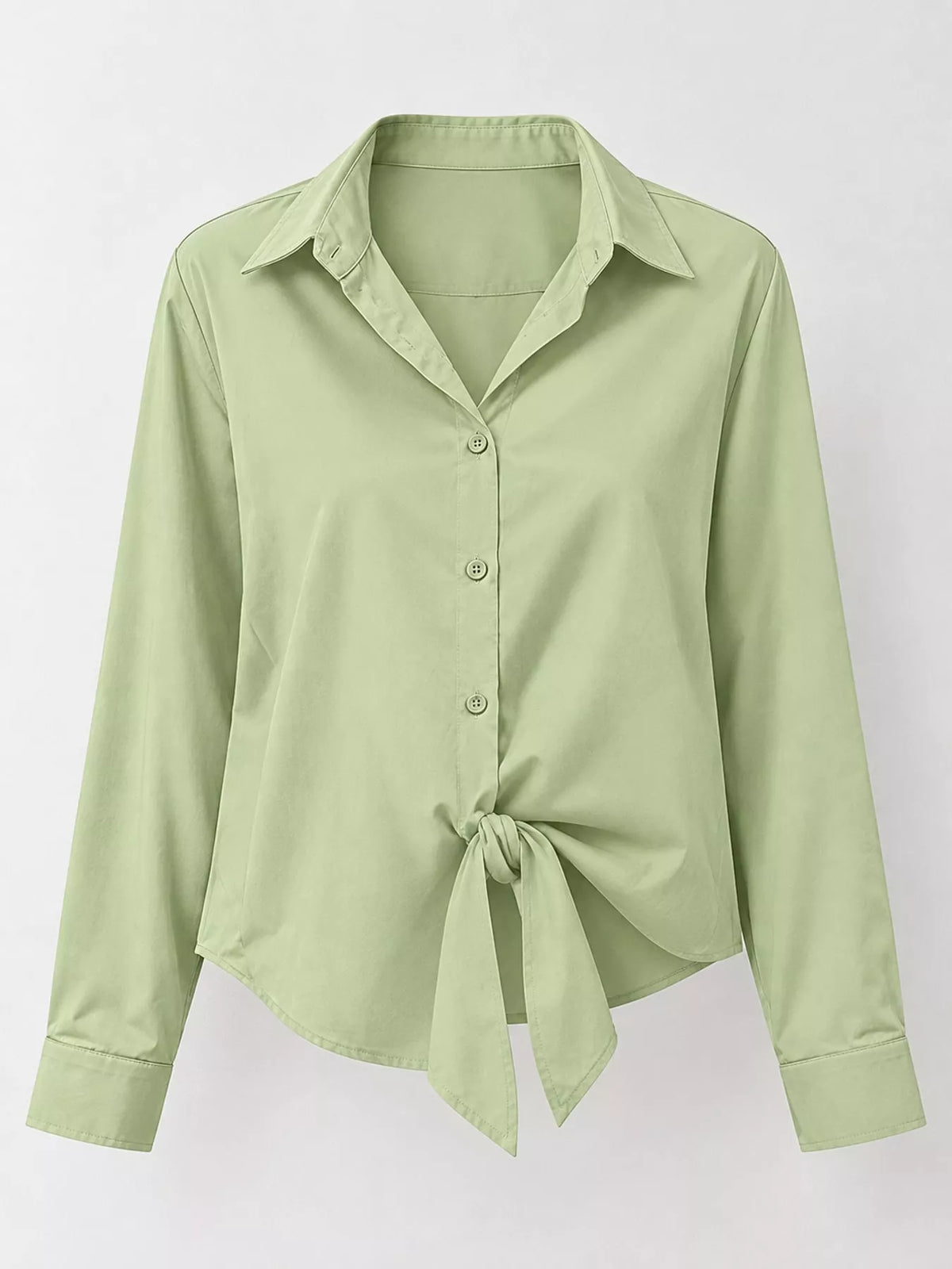 Light Green satin button-down long sleeve shirt