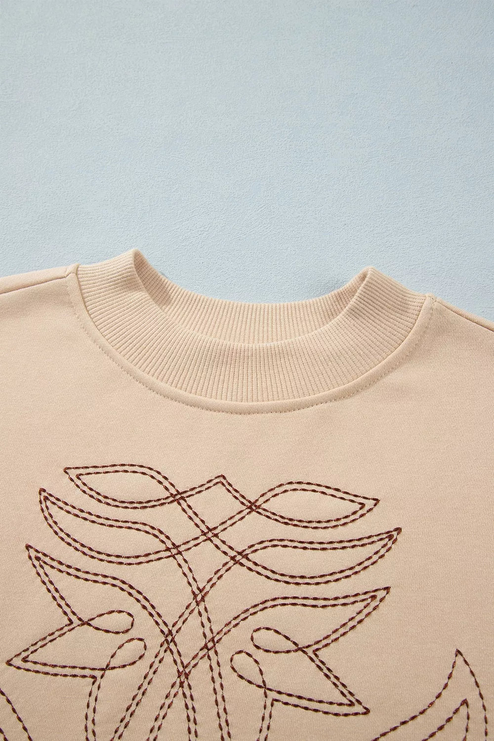 Trendsi Western Embroidery Round Neck Pullover Long Sleeve Sweatshirt -