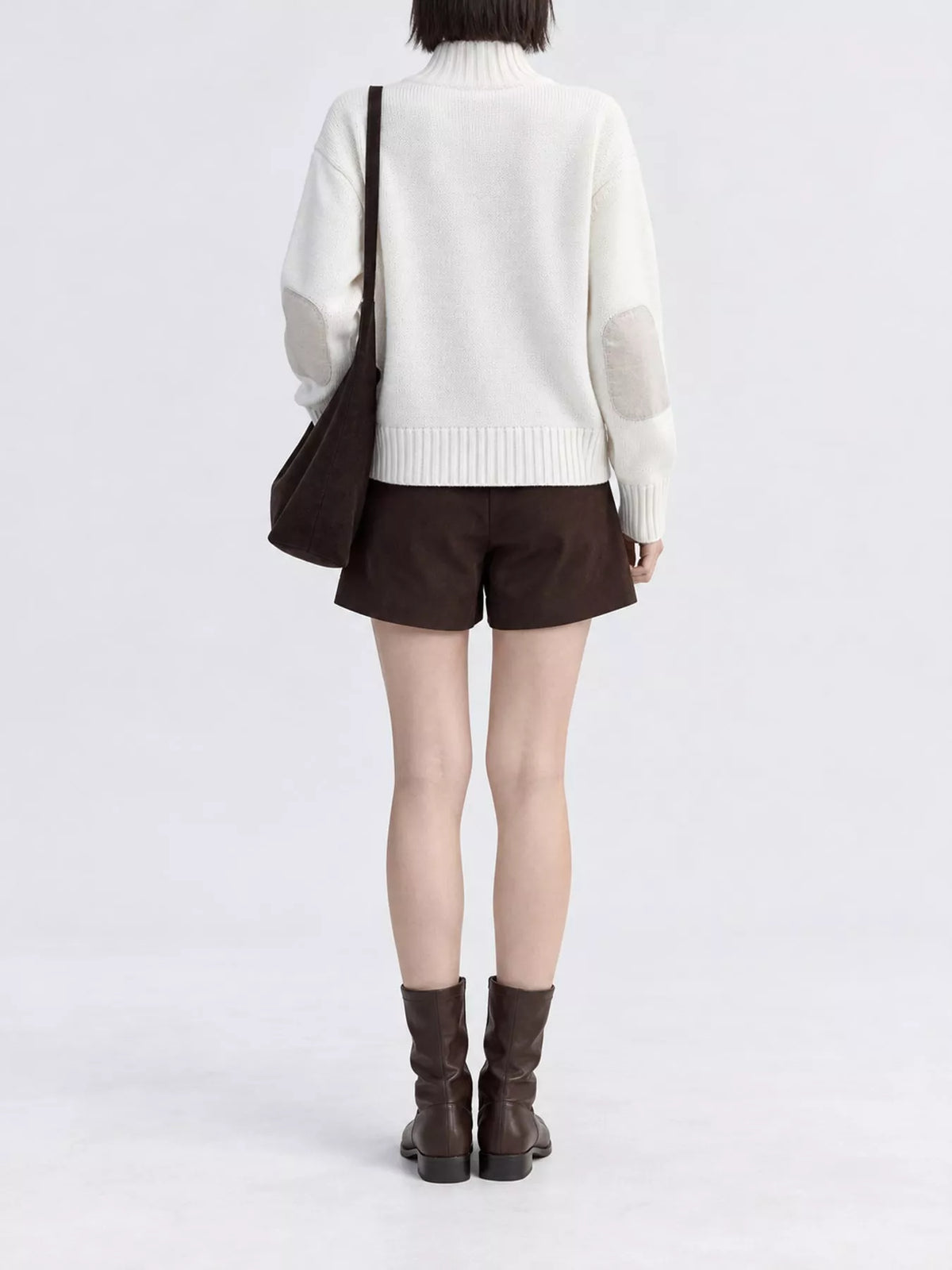 Ribbed-Knit Mock Neck Cardigan in white, back view