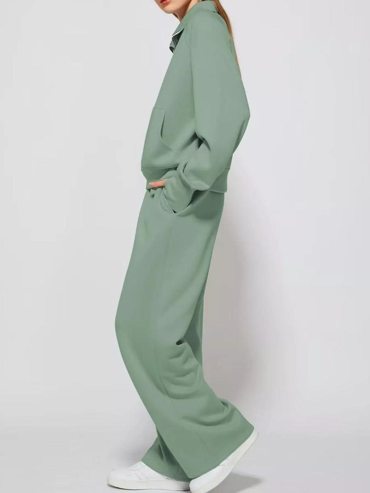 Half-zip top and pants set, green side
