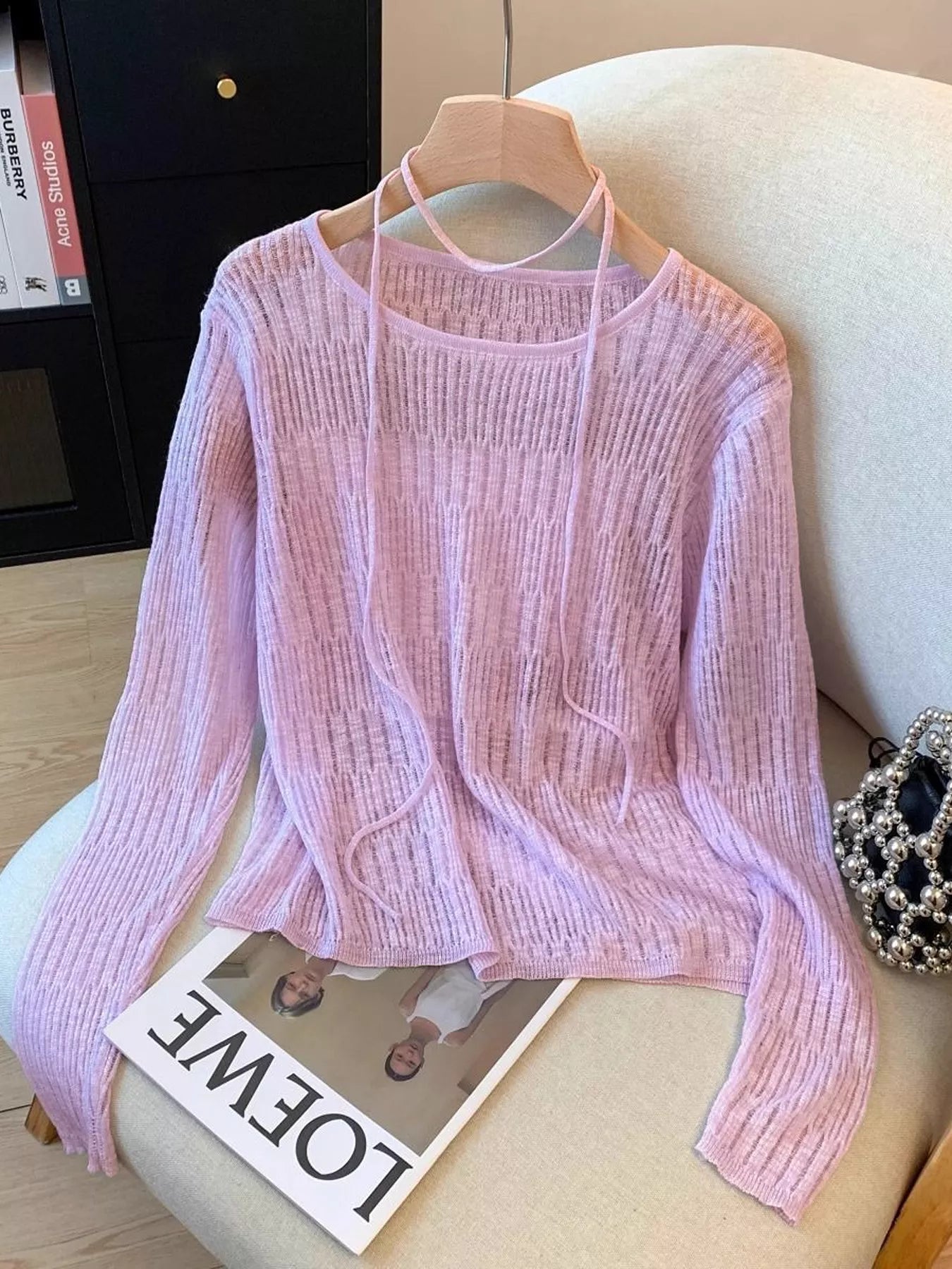 Trendsi Long Sleeve Knit Top with Tie Detail - Shirts