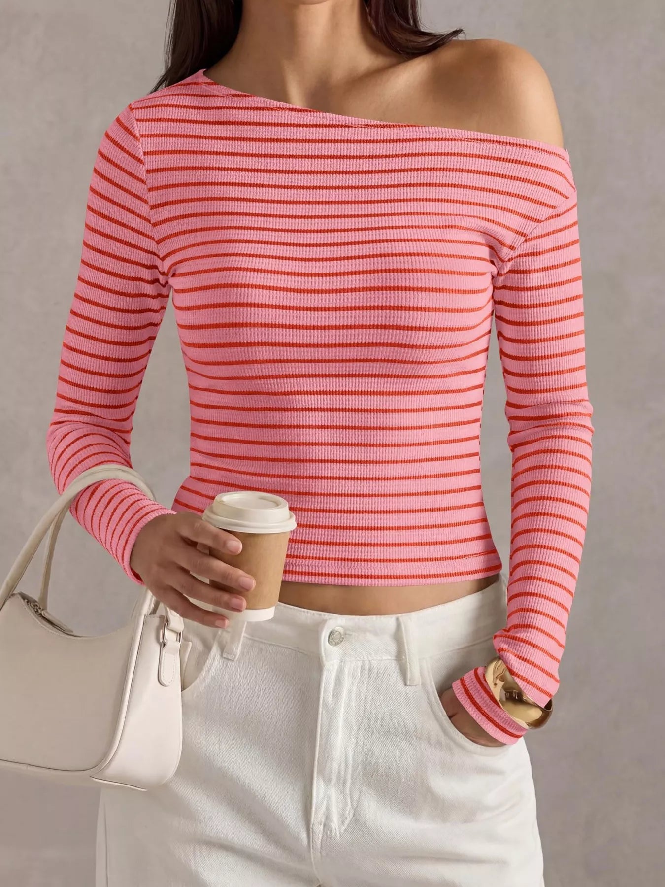 Trendsi Striped Ribbed Long Sleeve T-Shirt -