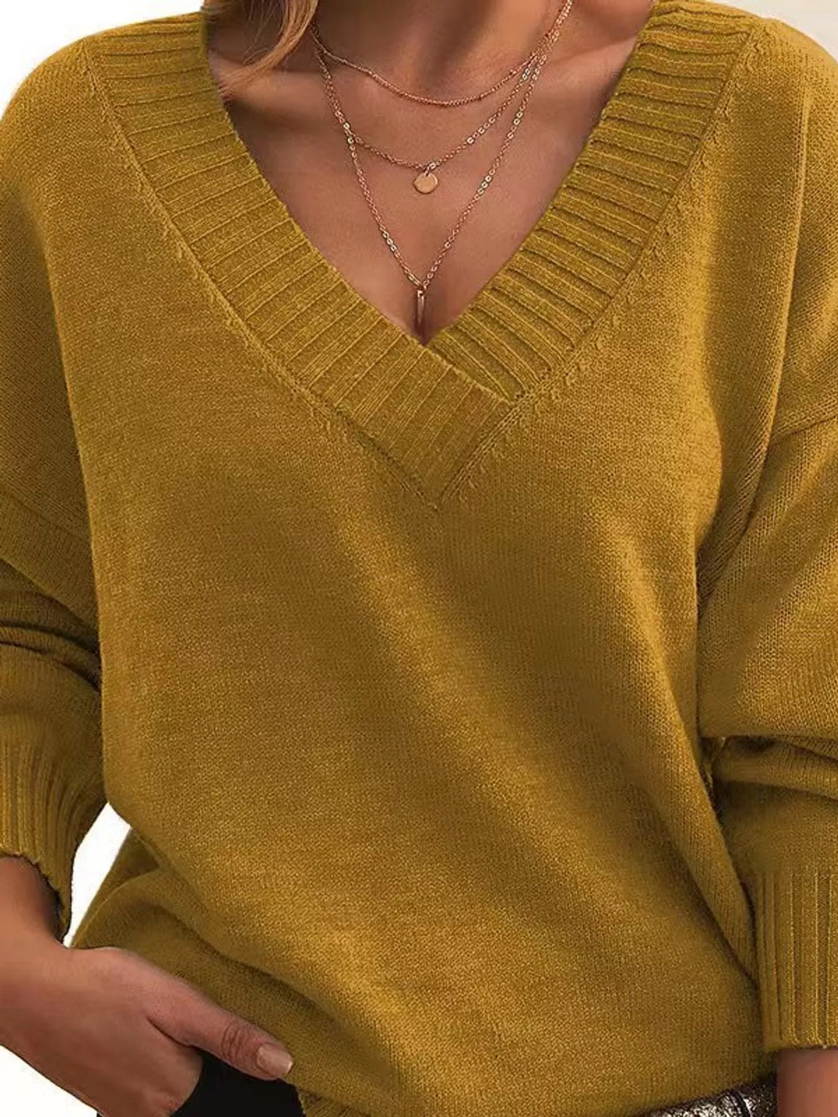 V-neck sweater, mustard front