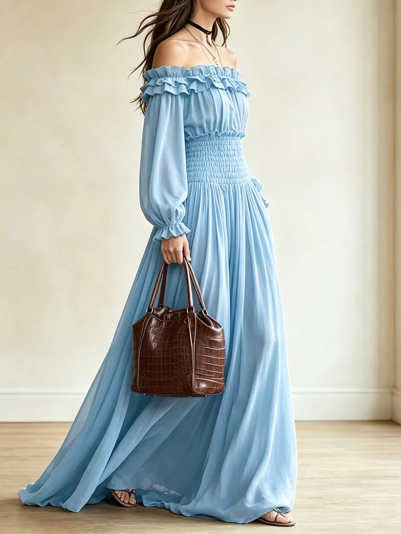 Trendsi Full Size Off-Shoulder Ruffled Maxi Dress with Smocked Waist Plus Size -