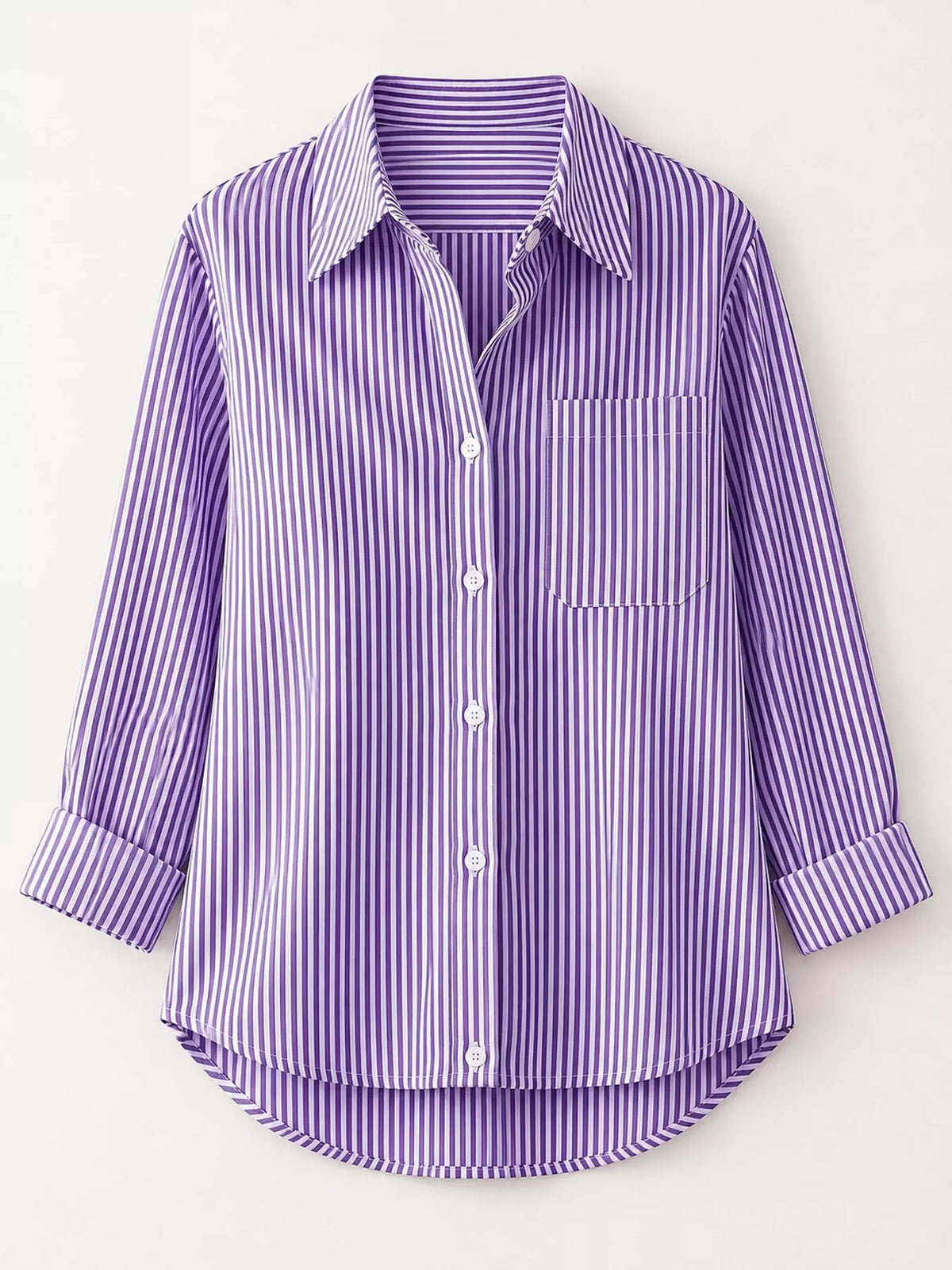 Striped long shirt, purple flat lay