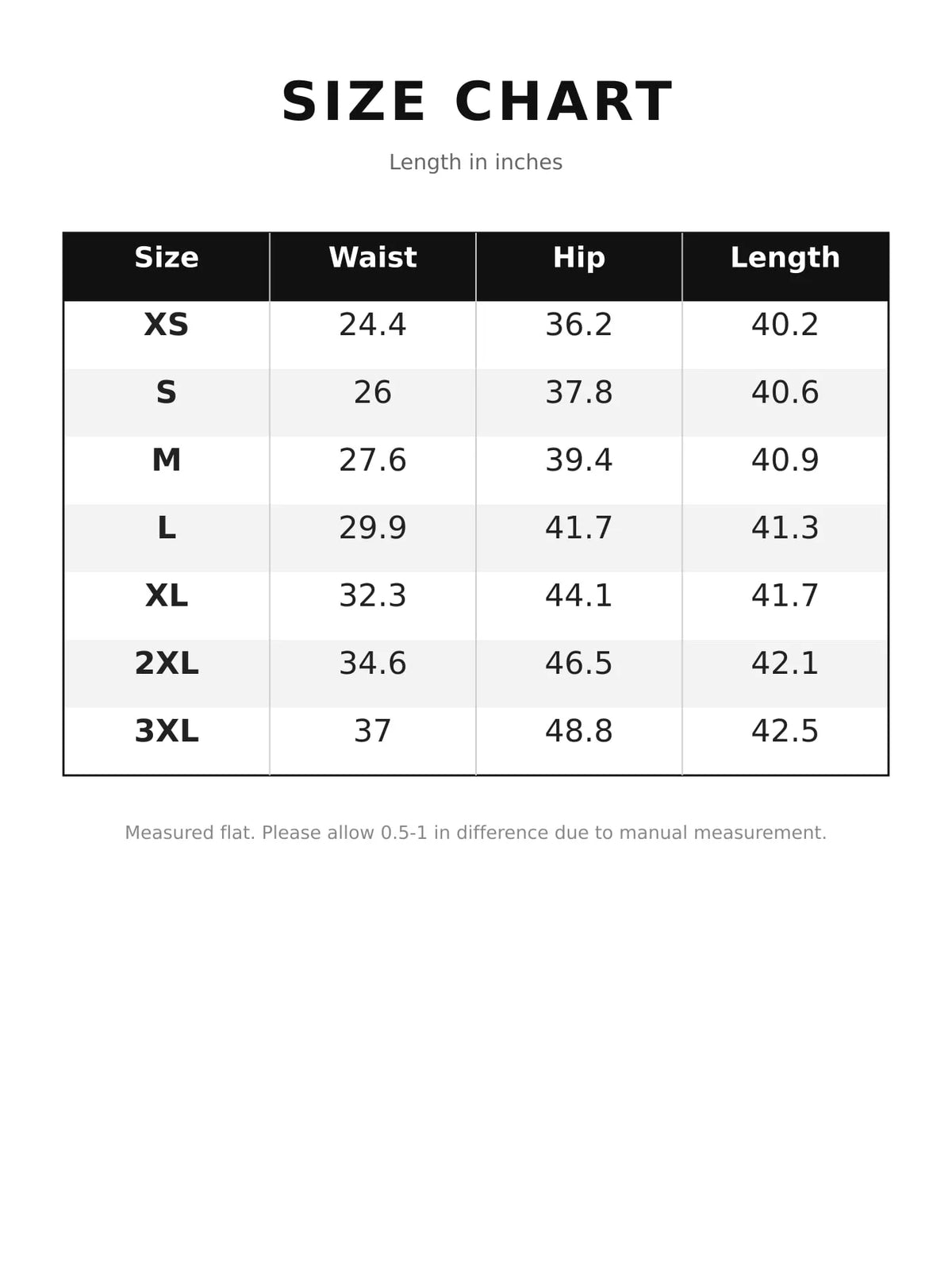 Size chart for wide-leg side-stripe jeans