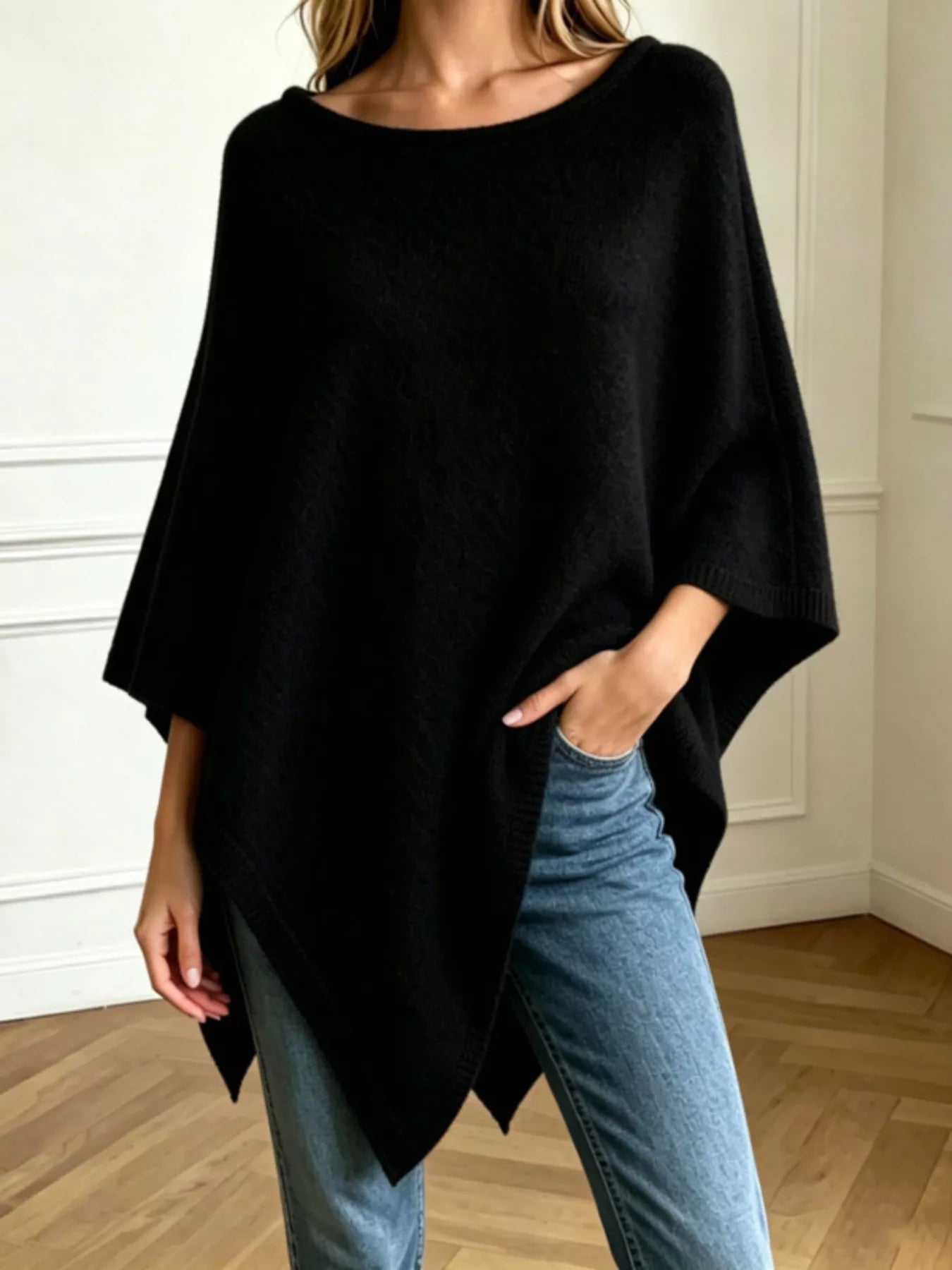 Trendsi Asymmetrical Hem Knit Poncho -