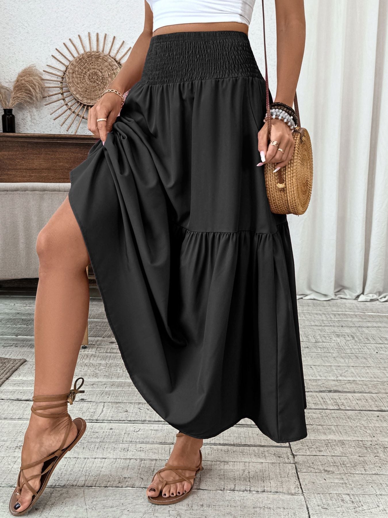 Trendsi Smocked Waist Tiered Skirt -