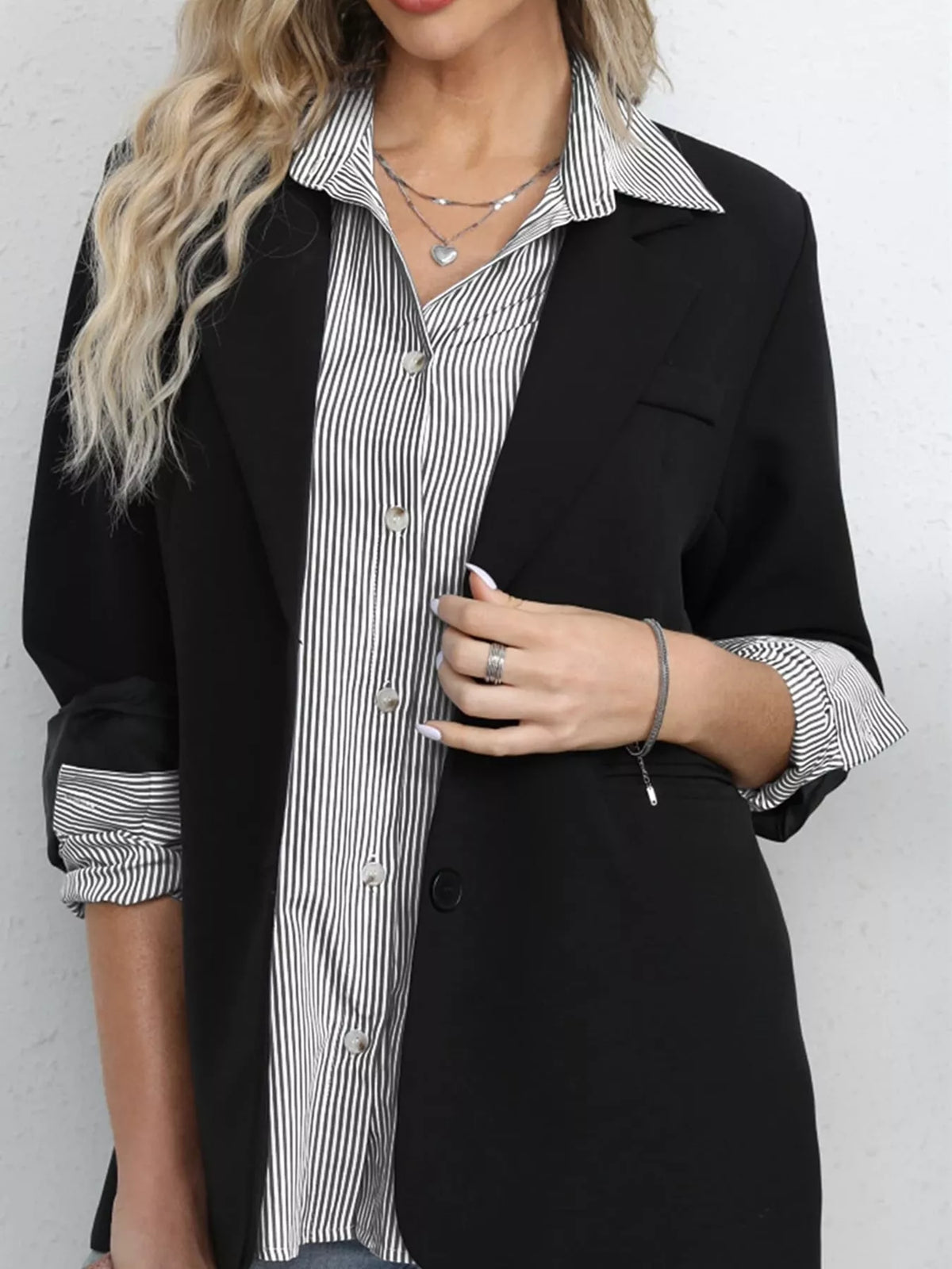 Black striped button-down shirt