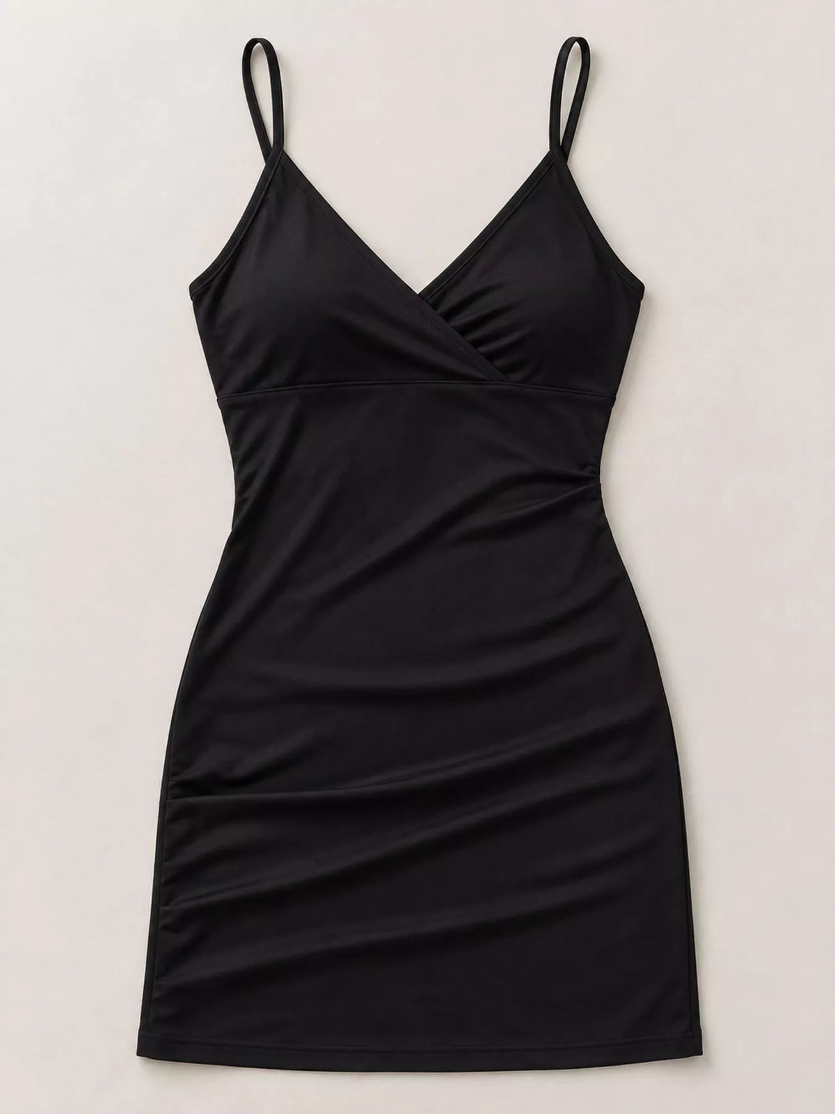 Women's Spaghetti Strap Mini Dress in black — flat lay view