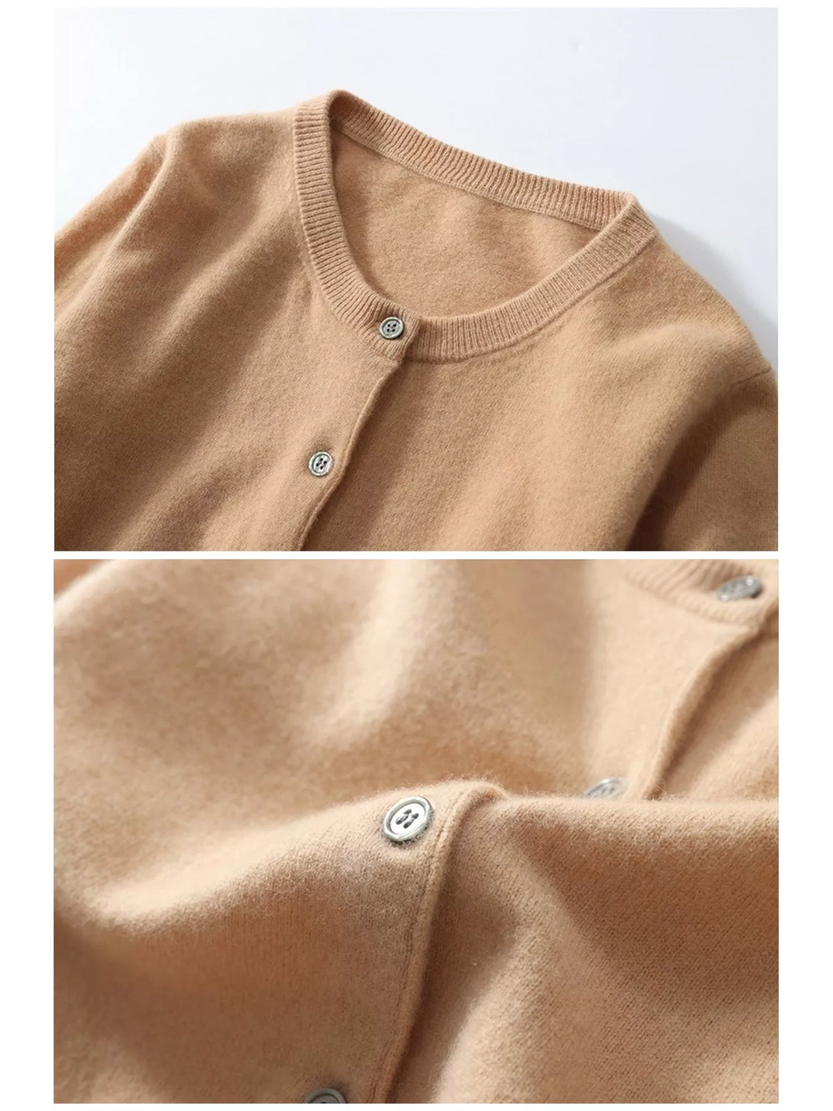 Button-down cardigan, tan button collar details