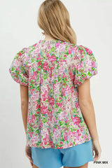 Trendsi Umgee Floral Puff Sleeve Blouse -