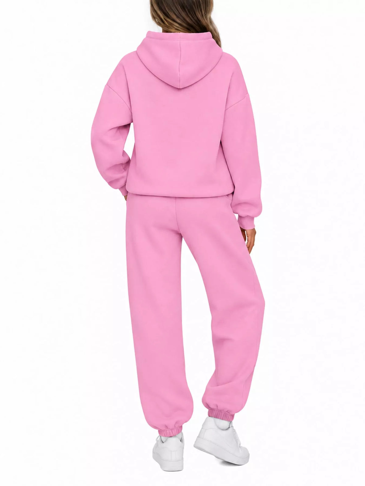Drop Shoulder Hoodie and Jogger Sweatpants Set — back view