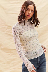 Trendsi SO ME Floral Print Textured Long Sleeve Knit Top -