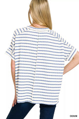 Trendsi Zenana Stripe Jacquard Round-Meck Tee -