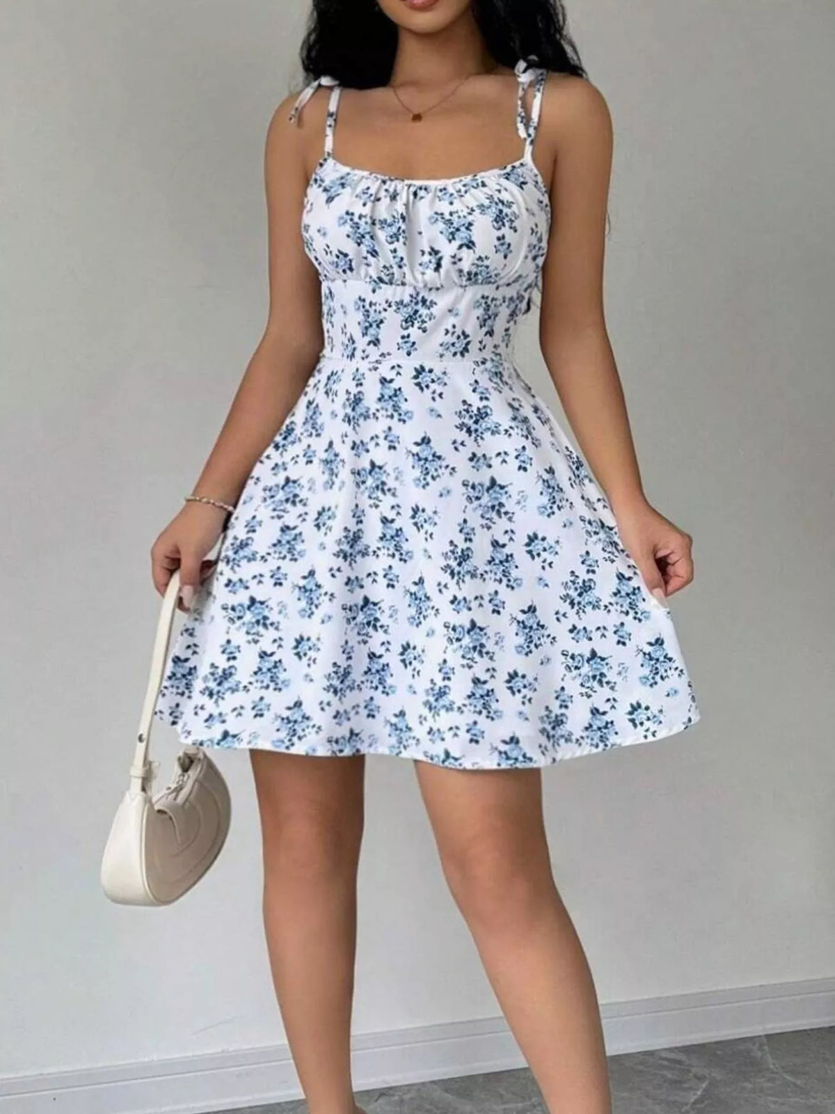 Floral print spaghetti strap a-line mini dress