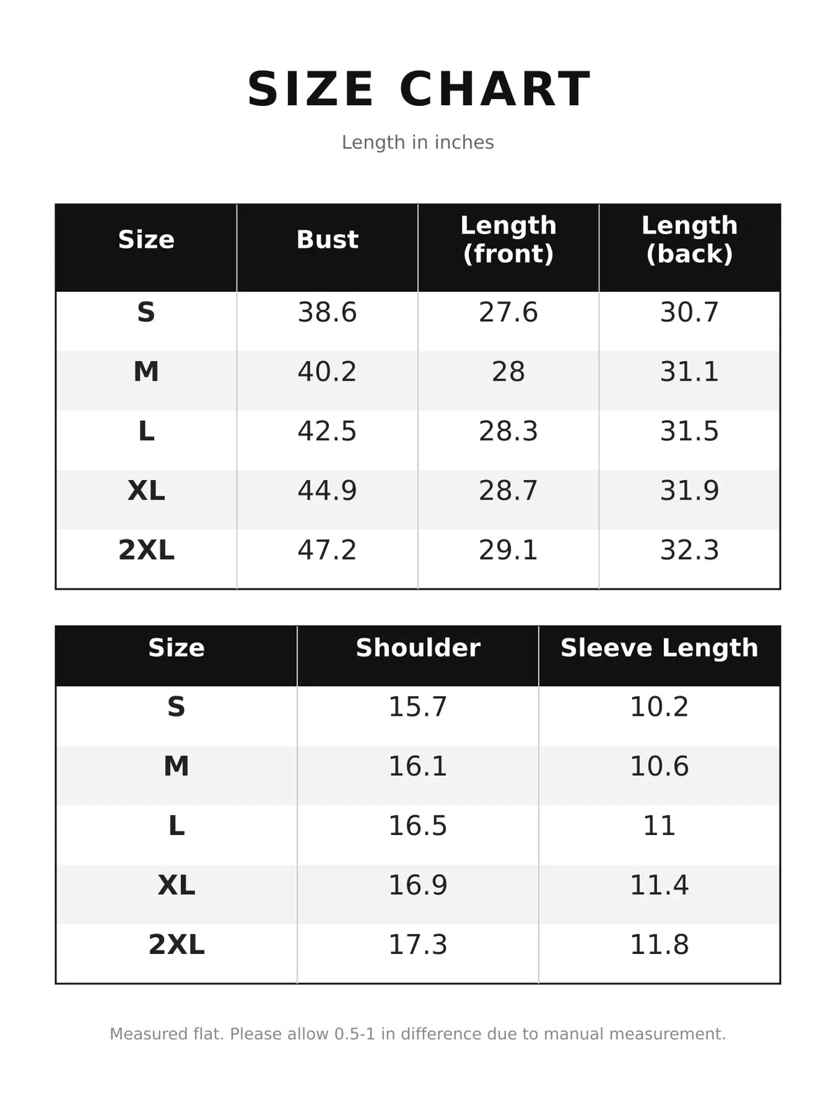 Ruffle Hem Short Sleeve Blouse — size and measurement chart