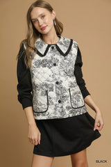 Trendsi Umgee Toile Quilted Vest with Ruffle Collar -